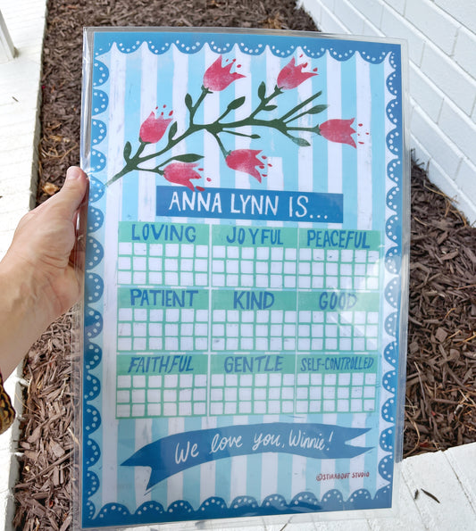 Personalized Positive Behavior Chart -  Blue Flowers