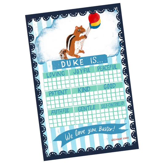 Personalized Positive Behavior Chart -  Chipmunk with Balloons