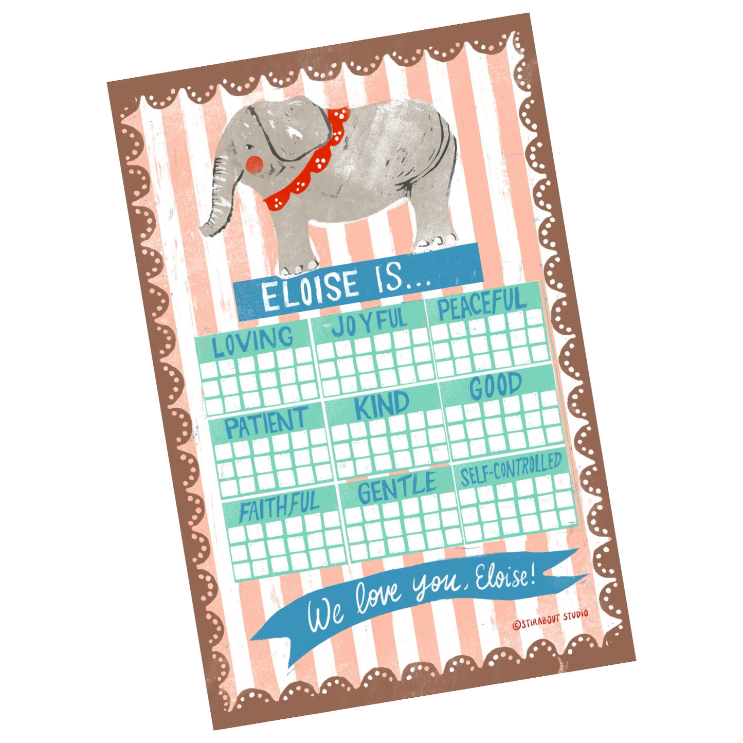 Personalized Positive Behavior Chart -  Elephant Pink